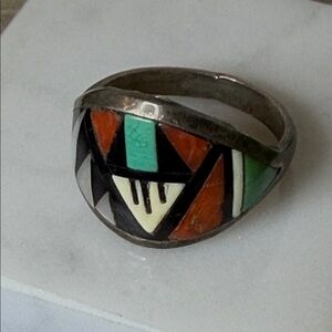 JRB Zuni Ring Size 10.5 inlay turquoise coral MOP 925 Sterling silver #M58